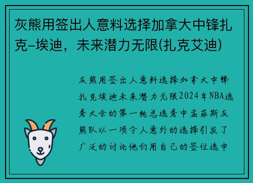 灰熊用签出人意料选择加拿大中锋扎克-埃迪，未来潜力无限(扎克艾迪)