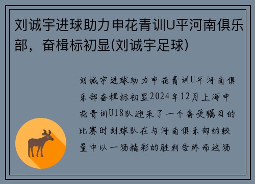刘诚宇进球助力申花青训U平河南俱乐部，奋楫标初显(刘诚宇足球)